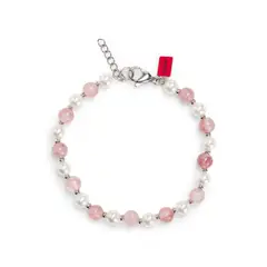 HUGO BOSS - Brazalete ajustable con perlas naturales y piedras rosas