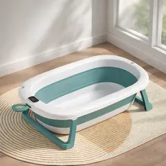 GENERICO - Tina Infantil Plegable con Termometro - Bañera para Bebe Color Verde