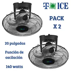 GENERICO - Pack 02 Ventiladores de Techo Orbital T-ICE 20" 03 Velocidades Potente Motor