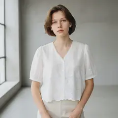 SHEY DI - Blusa blanca broderi y lino importada