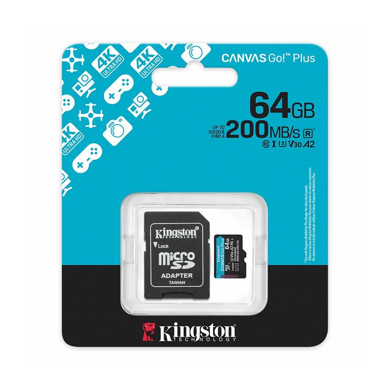 Tarjeta MicroSDXC Canvas Go Plus 64GB, A2, U3, V30, 170 MB/s, incluye adaptador