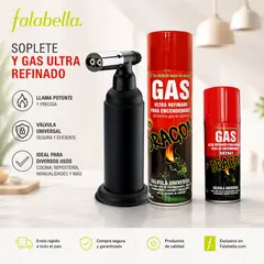 DRAGON - Soplete de Cocina Gourmet Doble Llama Automático Profesional + 2 Recargas de Gas Butano