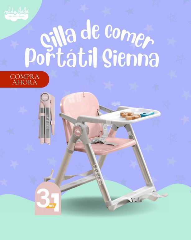 Silla de Comer de bebé portatil SIENNA 3 EN 1 - COLOR ROSADO