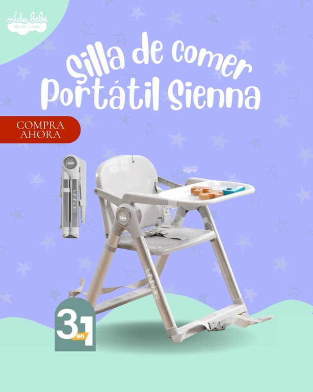 Silla de Comer de bebé portatil SIENNA 3 EN 1 - COLOR PLOMO