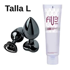 DR PINKY - Plug L Dilatador Anal Consolador Negro + Lubricante Five 120ml