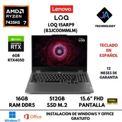 LENOVO - LAPTOP LOQ 15ARP9 AMD RYZEN 7 7435HS 16GB RAM 512GB SSD 6GB RTX4050 15.6" FHD FREEDOS LATINA