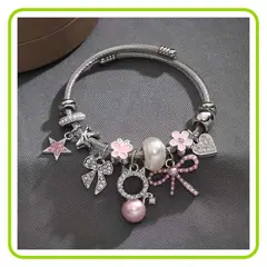 GENERICO - Pulsera Charms Gato Lazos Corazon y Estrella