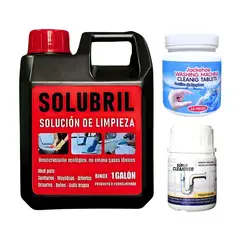 GENERICO - SOLUCIÓN PISOS SOLUBRIL + PASTILLA LAVADORA + DESATORADOR DE TUBERÍAS