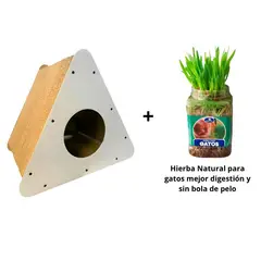 GENERICO - Pack Rascador Triángulo RSC029 Blanco + Hierba Natural Para Gatos