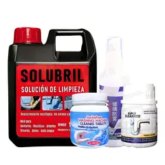 GENERICO - SOLUCIÓN SOLUBRIL + PASTILLA LAVADORA + DESATORADOR + SPRAY ANTILLUVIA
