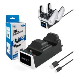 SEISA - Cargador Doble para Mandos PS5 y 2 Puertos USB- Estación de Carga Rápida Conexión USB-C