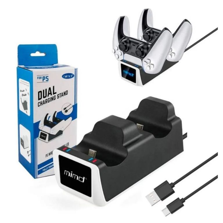 Cargador Doble para Mandos PS5 y 2 Puertos USB- Estación de Carga Rápida Conexión USB-C