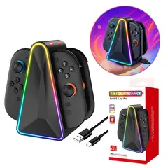 SEISA - Base Estacion de Carga Mando Nintendo Switch 4 EN 1 RGB Cargador con Luces LED RGB
