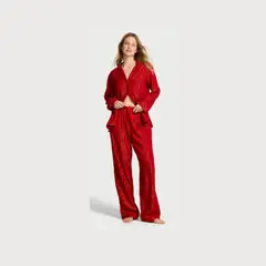 VICTORIA'S SECRET - CONJUNTO DE PIJAMA LARGO DE FRANELA ROJO TALLA M