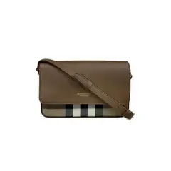 BURBERRY - Bolso bandolera cruzado New Hampshire en lona a cuadros y cuero marrón 81072701