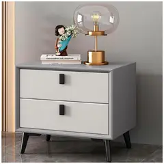 GENERICO - Mesita de noche moderna pequeña con 2 cajones gris