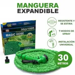 GENERICO - Manguera Extensible Hasta 30m Con Pistola De Chorros VERDE