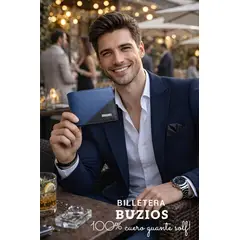 BUZIOS - BILLETERA PARA CABALLERO DE CUERO GUANTE SOLF GENUINO AZUL PREMIUM