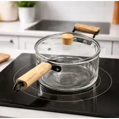 GENERICO - Olla Cacerola de Vidrio con Asas de Madera