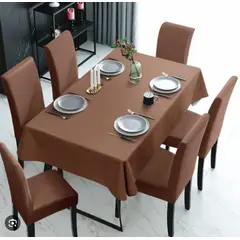 GENERICO - Juego de Mantel + 6 Forro de Sillas Color Chocolate