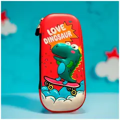 GENERICO - Cartuchera diseño dinosaurio roja con relieve 3D