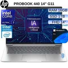 HP - LAPTOP PROBOOK 440 14" G11 INTEL CORE ULTRA 7 155U , Ram 16GB, SSD 1TB. 14" FHD-A24Z8LA#ABM