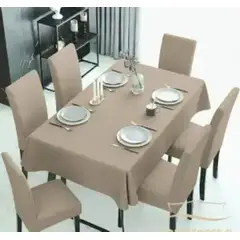 GENERICO - Juego de Mantel + 6 Forro de Sillas Color Arena