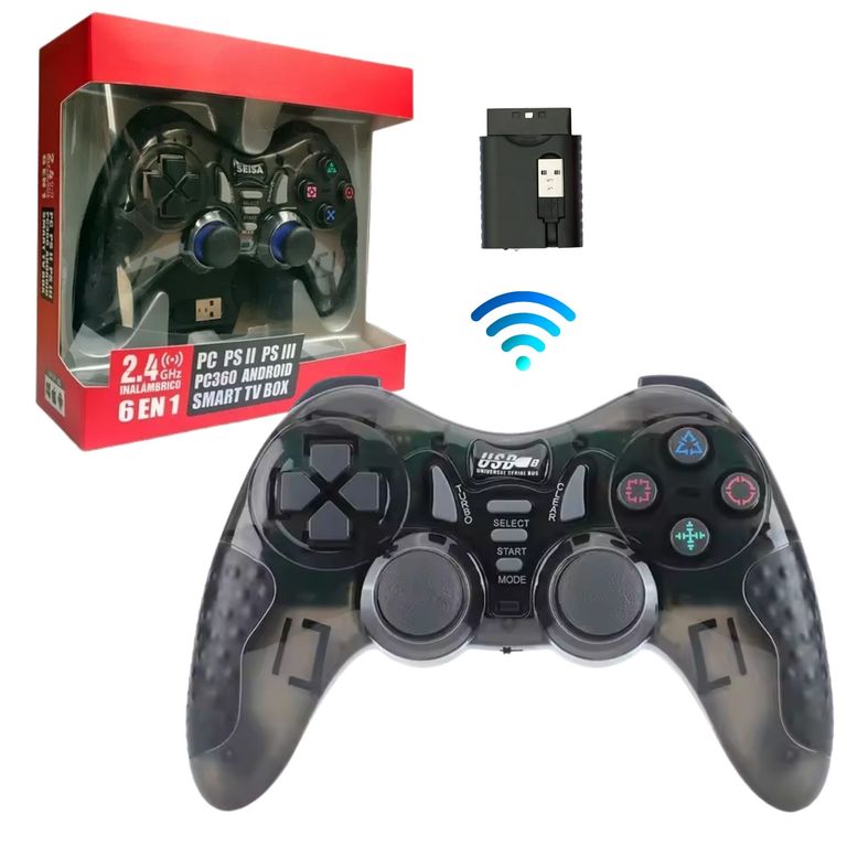 Mando Joystick Inalámbrico 7 en 1 Mando 2.4G para PC PS2 PS3 Xbox Android Tv Box - Negro