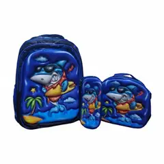 GENERICO - MOCHILA 3 EN 1 MULTIPACK PARA NIÑOS ESCOLAR TIBURÓN CON RUEDAS
