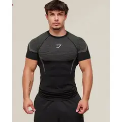 GENERICO - Gymshark Onyx V5 Polo Deportivo Negrogris Edición Limitada Fit Atlético
