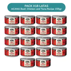 ACANA - Pack 18 Latas Premium Paté Res, Pollo y Atún 155 g – Comida Húmeda para Gatos