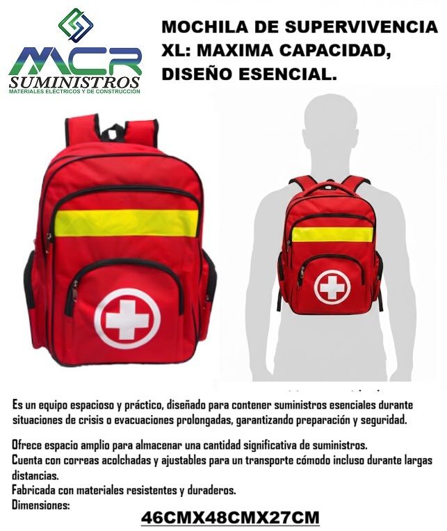 MOCHILA DE SUPERVIVENCIA O EMERGENCIA XL CINTA REFLECTANTE AMARILLA MAXIMA CAPACIDAD