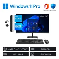 HP - Computadora PC Intel Core i5-6500T 8GB RAM 256GB SSD 500GB HDD + Monitor 22” FHD WiFi +BT