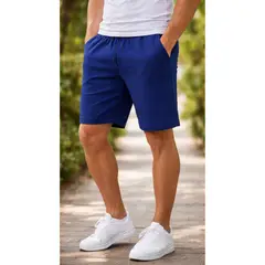 ENKI - Short Deportivo Hombre Algodón French Terry Azul Acero