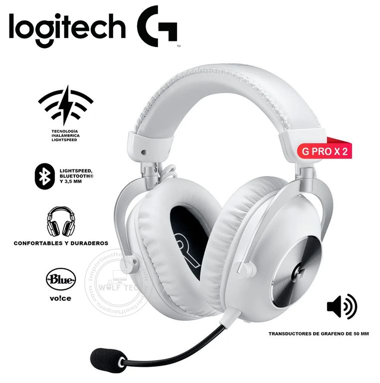 Audifono Gamer G Pro X2 Lightspeed Wireless / BT / 3.5 MM Blanco