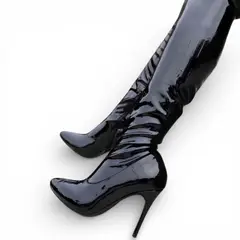 GENERICO - Bota M Ujer Charol Strech 1299 - 99 Taco 9 Color Negro