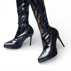 GENERICO - Bota M Ujer Charol Strech Plataforma 1299 - 99 Taco 9 Color Negro