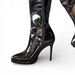 GENERICO - Botas Leona 1299 - 95 Charol Taco Aguja 9 Plataforma Color Negro