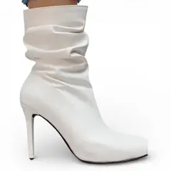GENERICO - Botin Mujer Corrugado 1299 - 68 Aguja Taco 9 Color Blanco