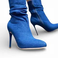 GENERICO - Botin Mujer Corrugado 1299 - 68 Aguja Taco 9 Color Jean