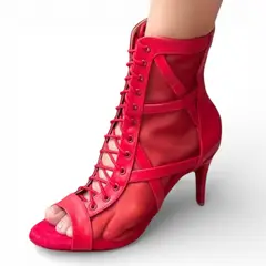 GENERICO - Botin Mujer Hells Para Baile 1299-85 Malla Taco 7 Color Rojo