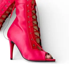 GENERICO - Botin Mujer Hells Para Baile 1299-85 Satinado Taco 9 Color Rojo