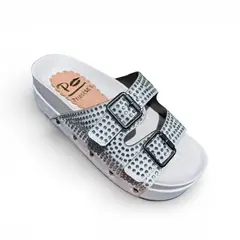 GENERICO - Sandalia Mujer Doble Hebilla 1299-55 Piedras Imprecnadas Color Blanco