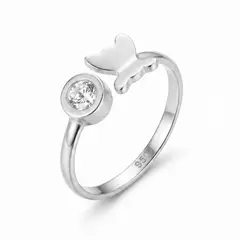 GENERICO - Anillo Ajustable de Plata 950 Mariposa y Punto de Luz con Zirconita Brillante