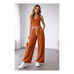 GENERICO - CONJUNTO PANTALON PALAZO Y BLUSA 2 PIEZAS