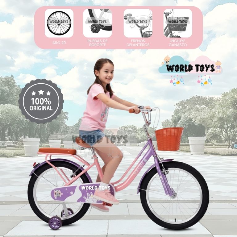 Bicicleta Campera con Canasta Aro 20 «SEVILLA» Light Pink