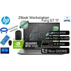 HP - Workstation ZBook Fury 17 G7 17.3" FHD Xeon W-10885M 64GB RAM 1TB SSD 1TB HDD NVIDIA RTX 16GB