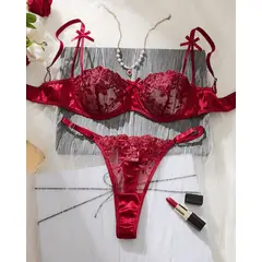 GENERICO - Set de Lencería rojo para mujer M - ANTO