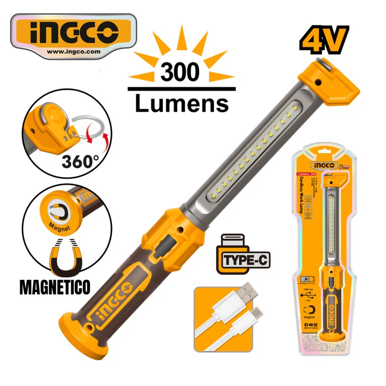 HWLI043006 LAMPARA PARA TALLER RECARGABLE 300 Lúmenes