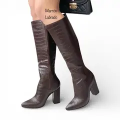 GENERICO - Bota Mujer Labrado Taco 9 1299-95 Color Marron